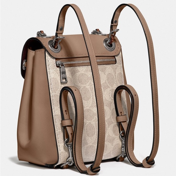 NWOT Coach Parker Convertible Backpack Crossbody Bag 16 Signature Canvas Beige - Picture 2 of 16
